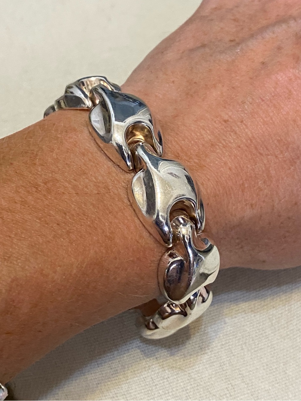 Sterling Silver Chunky Puffy Link Italian Bracelet 925
